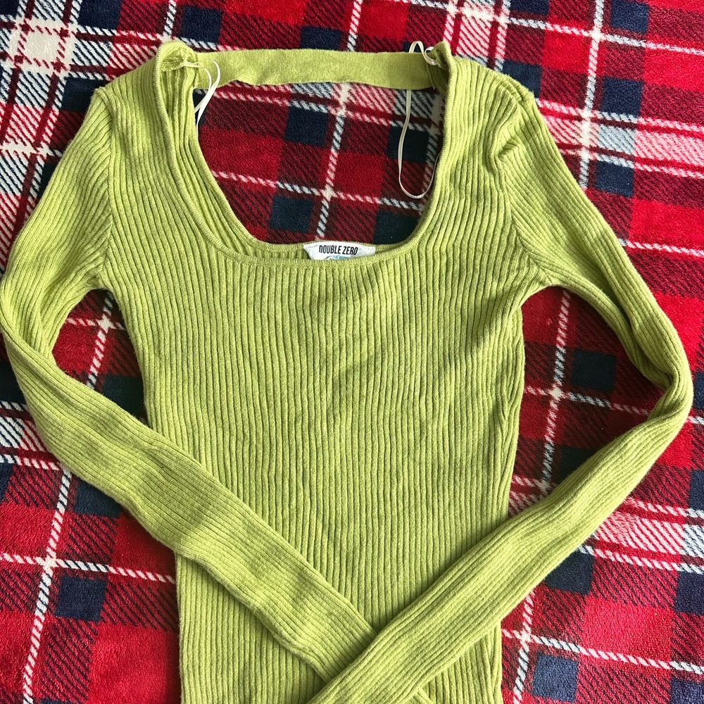 Double Zero Lime Ribbed Scoop Neck Tank